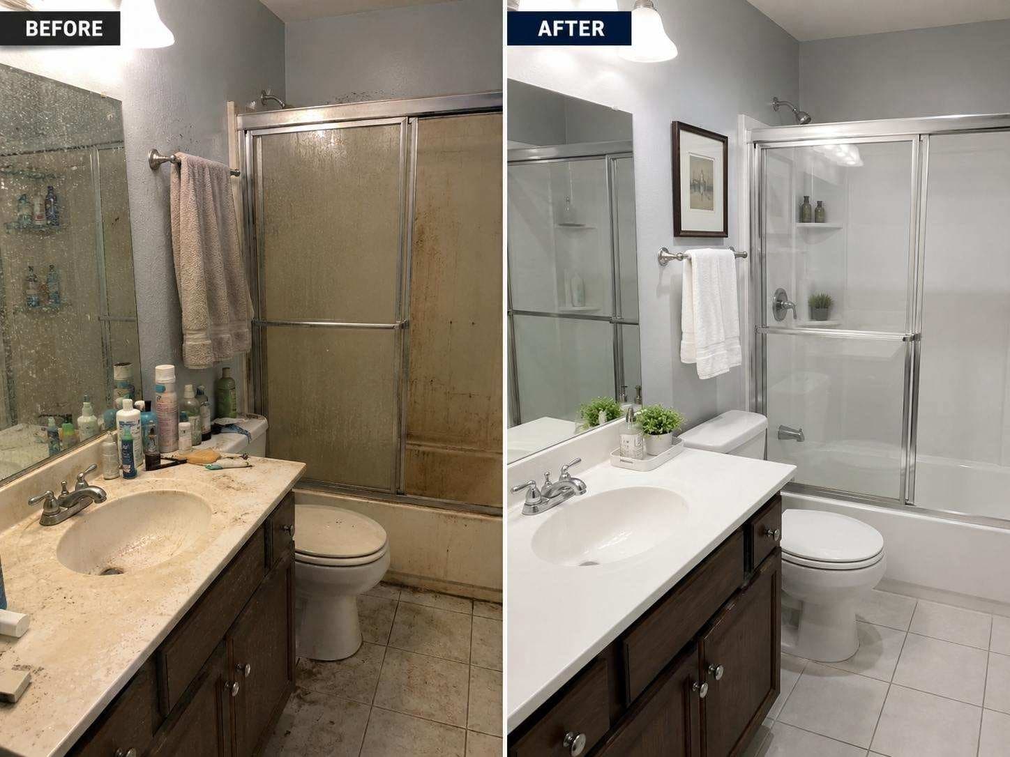 Before and after bathroom deep cleaning