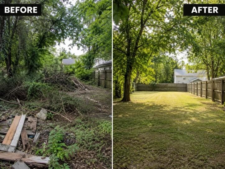 Before and after yard cleanup